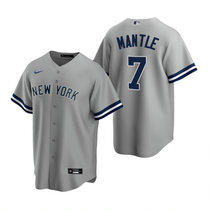 Nike New York Yankees #7 Mickey Mantle Grey Game With Name Authentic Stitched MLB Jersey