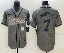 Nike New York Yankees #7 Mickey Mantle Hemp grey Joint Team Patch on front Stitched MLB Jersey