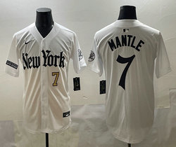 Nike New York Yankees #7 Mickey Mantle White 5(V) Joint MLB Jersey