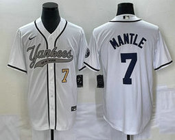 Nike New York Yankees #7 Mickey Mantle White Joint Gold #7 on front Stitched MLB Jersey