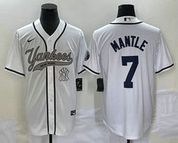 Nike New York Yankees #7 Mickey Mantle White Joint Team Patch on front Stitched MLB Jersey