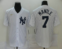 Nike New York Yankees #7 Mickey Mantle White Stripe Gold Logo Game Authentic Stitched MLB Jersey