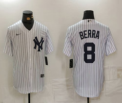 Nike New York Yankees #8 Yogi Barra White Stripe With Name Game Stitched MLB Jersey