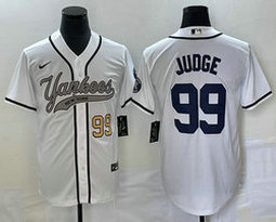 Nike New York Yankees #99 Aaron Judge White Joint Gold #99 on front Stitched MLB Jersey
