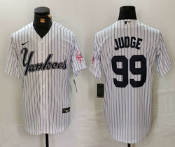 Nike New York Yankees #99 Aaron Judge White Stripe 3(III) With Name Joint Stitched MLB Jersey