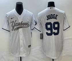 Nike New York Yankees #99 Aaron Judge White Stripe Joint Stitched MLB Jersey