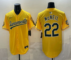 Nike Oakland Athletics #22 Jeff McNeil 2026 Yellow Alternate Sacramento Celebrating 125 Years Jersey
