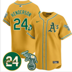 Nike Oakland Athletics #24 Rickey Henderson Gold Fashion Authentic Stitched MLB Jersey
