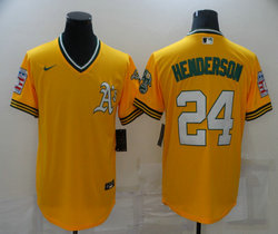 Nike Oakland Athletics #24 Rickey Henderson Gold Pullover Throwback Game Authentic Stitched MLB Jersey