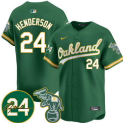 Nike Oakland Athletics #24 Rickey Henderson Green Fashion Authentic Stitched MLB Jersey