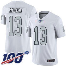 Nike Oakland Raiders #13 Hunter Renfrow With NFL 100th Season Patch White Rush Authentic Stitched NFL Jersey