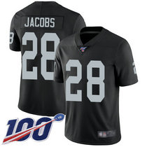 Nike Oakland Raiders #28 Josh Jacobs With NFL 100th Season Patch Black Vapor Untouchable Authentic Stitched NFL jersey
