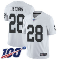 Nike Oakland Raiders #28 Josh Jacobs With NFL 100th Season Patch White Vapor Untouchable Authentic Stitched NFL jersey