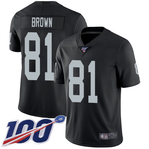 Nike Oakland Raiders #81 Tim Brown Black With NFL 100th Season Patch Vapor Untouchable Limited Authentic Stitched NFL Jersey