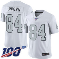 Nike Oakland Raiders #84 Antonio Brown With NFL 100th Season Patch White Rush Authentic Stitched NFL jersey