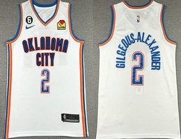 Nike Oklahoma City Thunder #2 Shai Gilgeous Alexander White 6 Patch 22-23 With Advertising Authentic Stitched NBA Jersey