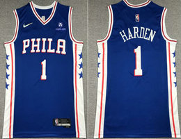 Nike Philadelphia 76ers #1 James Harden Blue 75th anniversary With Advertising Authentic Stitched NBA jersey