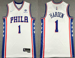 Nike Philadelphia 76ers #1 James Harden White 75th anniversary With Advertising Authentic Stitched NBA jersey
