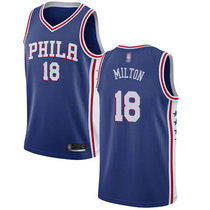 Nike Philadelphia 76ers #18 Shake Milton Blue Game Authentic Stitched NBA jersey