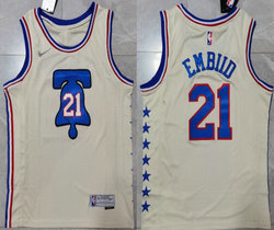 Nike Philadelphia 76ers #21 Joel Embiid Cream 2020-21 Earned Edition Authentic Stitched NBA Jersey
