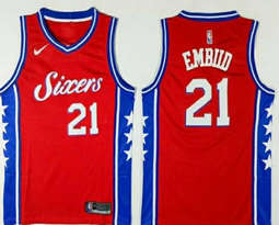 Nike Philadelphia 76ers #21 Joel Embiid Red Blue Game Authentic Stitched NBA jersey