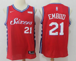 Nike Philadelphia 76ers #21 Joel Embiid Red Game With Advertising Authentic Stitched NBA Jersey