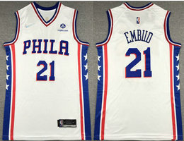 Nike Philadelphia 76ers #21 Joel Embiid White 75th anniversary With Advertising Authentic Stitched NBA jersey