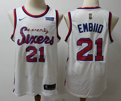 Nike Philadelphia 76ers #21 Joel Embiid White Game 19-20 Hardwood Classics With Advertising Authentic Stitched NBA Jersey