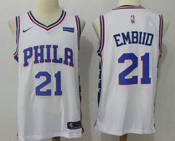 Nike Philadelphia 76ers #21 Joel Embiid White Game With Advertising Authentic Stitched NBA Jersey