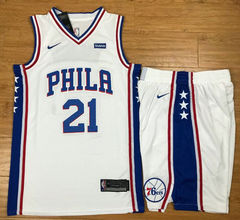 Nike Philadelphia 76ers #21 Joel Embiid White With Advertising Authentic Stitched NBA Suit Jersey