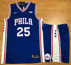 Nike Philadelphia 76ers #25 Ben Simmons Blue With Advertising Authentic Stitched NBA Suit Jersey