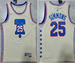 Nike Philadelphia 76ers #25 Ben Simmons Cream 2020-21 Earned Edition Authentic Stitched NBA Jersey