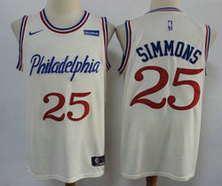 Nike Philadelphia 76ers #25 Ben Simmons Cream Game City With Advertising Authentic Stitched NBA Jersey