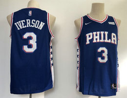 Nike Philadelphia 76ers #3 Allen Iverson Blue Game With Advertising Authentic Stitched NBA jersey