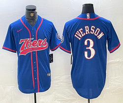 Nike Philadelphia 76ers #3 Allen Iverson Blue Joint baseball jersey