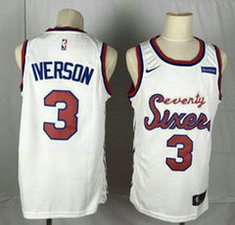 Nike Philadelphia 76ers #3 Allen Iverson White Game 19-20 Hardwood Classics With Advertising Authentic Stitched NBA Jersey
