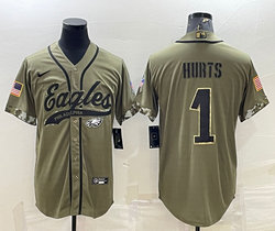 Nike Philadelphia Eagles #1 Jalen Hurts 2022 Salute To Service Joint baseball jersey