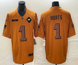 Nike Philadelphia Eagles #1 Jalen Hurts 2023 Brown Salute To Service Authentic Stitched NFL Jersey