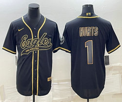 Nike Philadelphia Eagles #1 Jalen Hurts Black Gold Joint Authentic Stitched baseball jersey