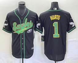 Nike Philadelphia Eagles #1 Jalen Hurts Black Joint 2(II) Team Logo in front baseball jersey