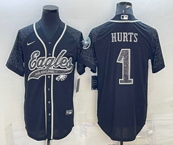 Nike Philadelphia Eagles #1 Jalen Hurts Black Reflective with logo Authentic Stitched baseball Jersey