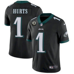 Nike Philadelphia Eagles #1 Jalen Hurts Black With 2-star C Patch Vapor Untouchable Authentic Stitched NFL Jersey
