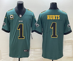 Nike Philadelphia Eagles #1 Jalen Hurts Green Gold number Authentic Stitched NFL Jersey