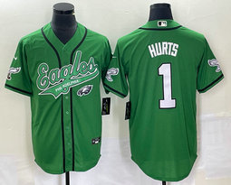 Nike Philadelphia Eagles #1 Jalen Hurts Green Joint 2(II) white name Logo in front baseball jersey