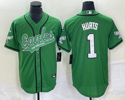 Nike Philadelphia Eagles #1 Jalen Hurts Green Joint 2(II) white name baseball jersey