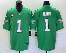 Nike Philadelphia Eagles #1 Jalen Hurts Green Throwback C Patch Authentic Stitched NFL Jersey