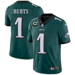 Nike Philadelphia Eagles #1 Jalen Hurts Green With 2-star C Patch Vapor Untouchable Authentic Stitched NFL Jersey