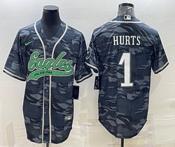 Nike Philadelphia Eagles #1 Jalen Hurts Grey Camo Joint Authentic Stitched baseball jersey
