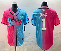 Nike Philadelphia Eagles #1 Jalen Hurts Pink and Blue Joint MLB Jersey