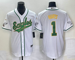 Nike Philadelphia Eagles #1 Jalen Hurts White Gold name Joint 2(II) baseball jersey